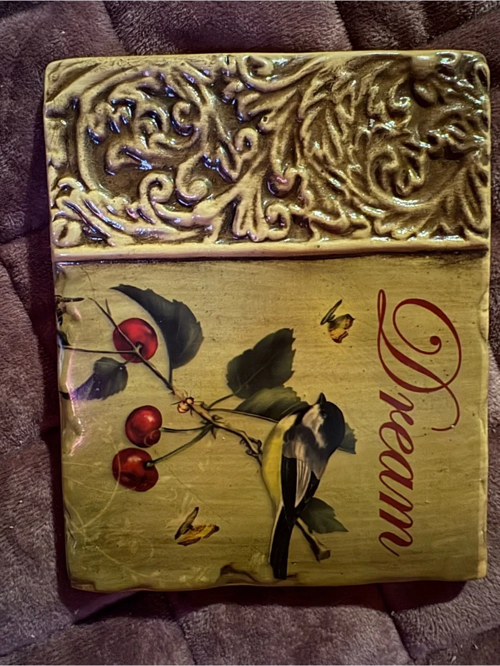 Decorative vintage Bird Wall Plaque Set - Hope Dream Imagine Love - Gold Accent